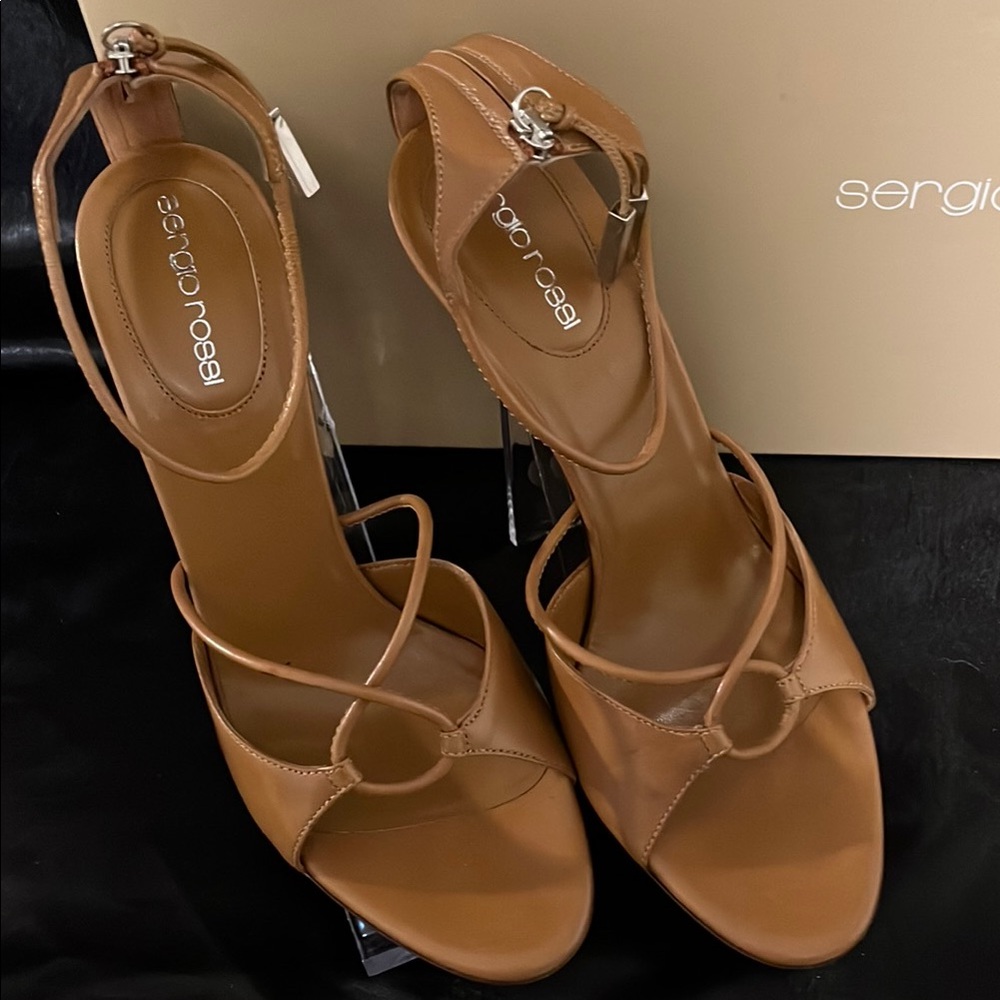 Sergio Rossi Tan Leather Strappy High Heel Sandals